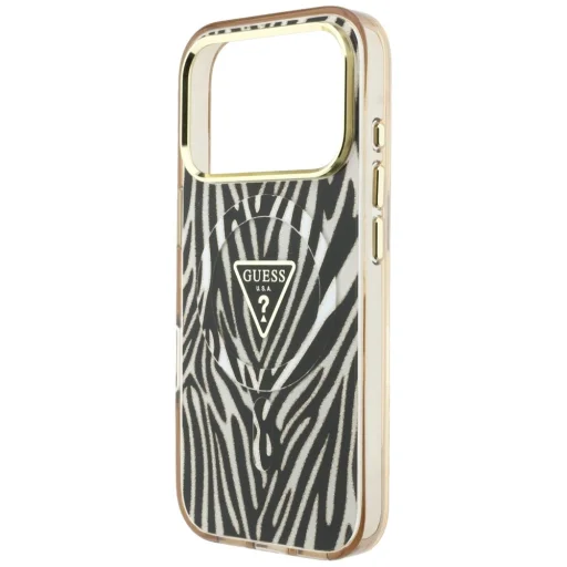 Apple iPhone 18 Pro / iPhone 17 Pro zlatý Guess IML Zebra Glitter Triangle Logo MagSafe kryt - 6