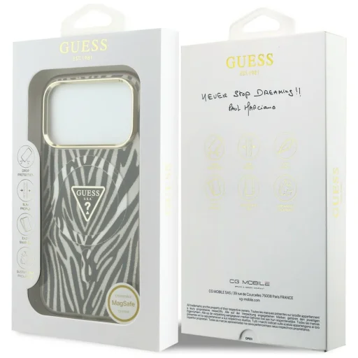 Apple iPhone 18 Pro / iPhone 17 Pro zlatý Guess IML Zebra Glitter Triangle Logo MagSafe kryt - 8