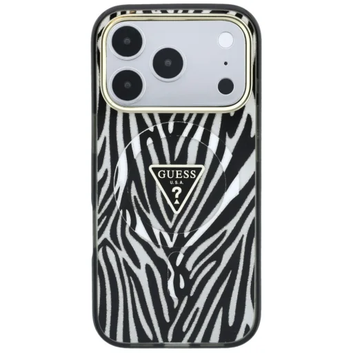  Apple iPhone 18 Pro Max / 17 Pro Max ezüst Guess IML Zebra Glitter Triangle Logo MagSafe keménytok - 3