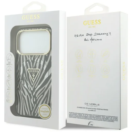  Apple iPhone 18 Pro Max / 17 Pro Max ezüst Guess IML Zebra Glitter Triangle Logo MagSafe keménytok - 8