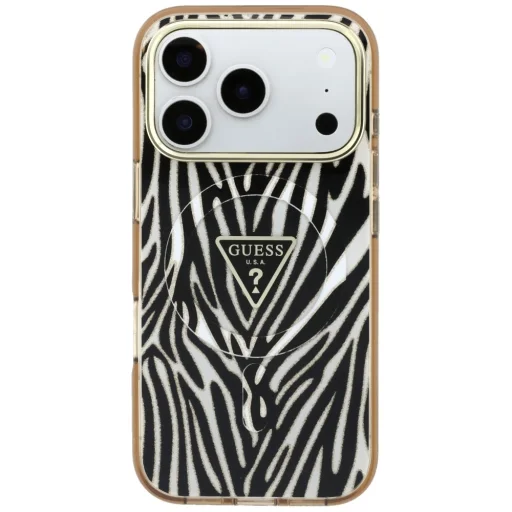  iPhone 18 Pro Max / iPhone 17 Pro Max arany Guess IML Zebra Glitter Triangle Logo MagSafe tok - 3