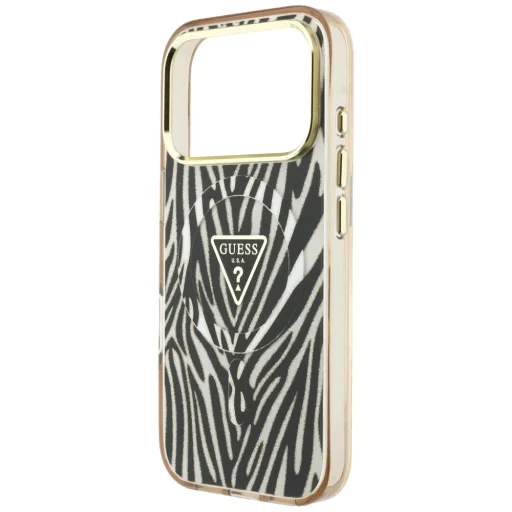  iPhone 18 Pro Max / iPhone 17 Pro Max arany Guess IML Zebra Glitter Triangle Logo MagSafe tok - 6