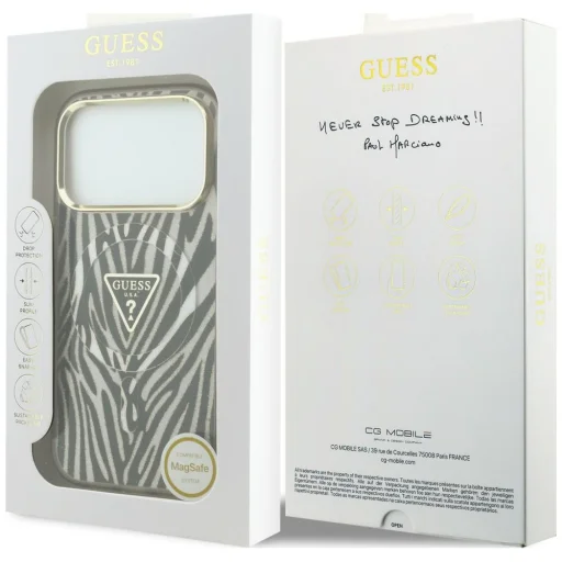  iPhone 18 Pro Max / iPhone 17 Pro Max arany Guess IML Zebra Glitter Triangle Logo MagSafe tok - 8