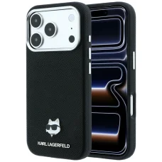 iPhone 18 Pro / 17 Pro čierne Karl Lagerfeld Grained Choupette Head Metal MagSafe puzdro