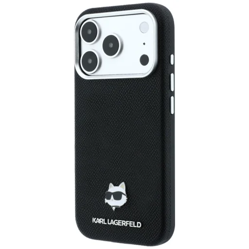 iPhone 18 Pro / 17 Pro čierne Karl Lagerfeld Grained Choupette Head Metal MagSafe puzdro - 2