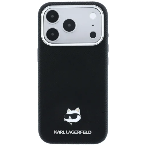 iPhone 18 Pro / 17 Pro čierne Karl Lagerfeld Grained Choupette Head Metal MagSafe puzdro - 3