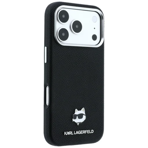 iPhone 18 Pro / 17 Pro čierne Karl Lagerfeld Grained Choupette Head Metal MagSafe puzdro - 4