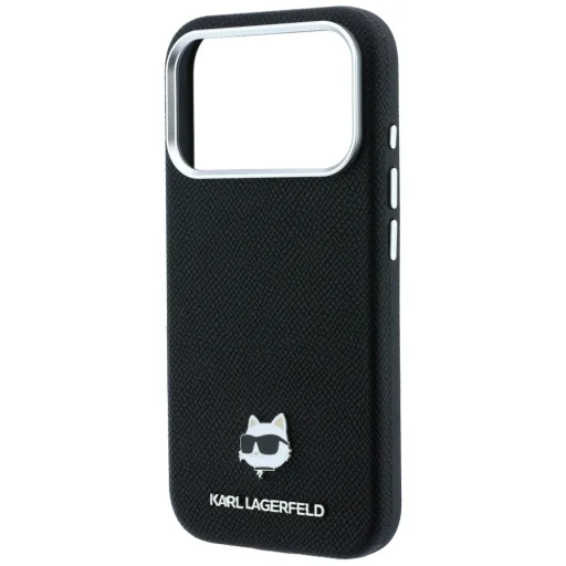 iPhone 18 Pro / 17 Pro čierne Karl Lagerfeld Grained Choupette Head Metal MagSafe puzdro - 6