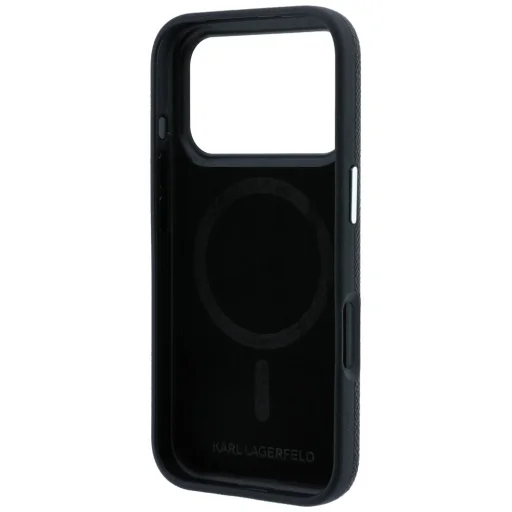 iPhone 18 Pro / 17 Pro čierne Karl Lagerfeld Grained Choupette Head Metal MagSafe puzdro - 7
