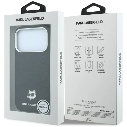 iPhone 18 Pro / 17 Pro čierne Karl Lagerfeld Grained Choupette Head Metal MagSafe puzdro - 8