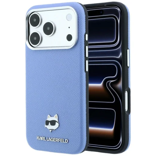 Apple iPhone 18 Pro / 17 Pro svetlomodré puzdro Karl Lagerfeld Grained Choupette Head Metal MagSafe - 1
