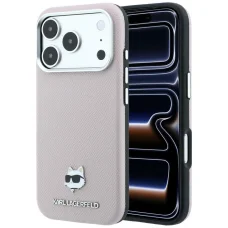  iPhone 18 Pro Max / 17 Pro Max rózsaszín Karl Lagerfeld Grained Choupette Head Metal MagSafe tok
