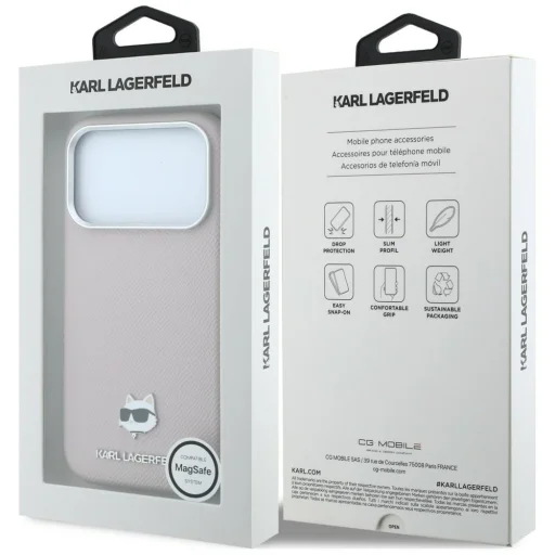  iPhone 18 Pro Max / 17 Pro Max rózsaszín Karl Lagerfeld Grained Choupette Head Metal MagSafe tok - 8
