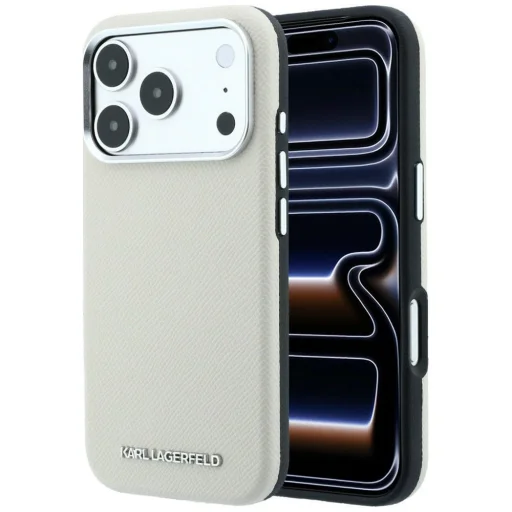 Apple iPhone 18 Pro / 17 Pro béžový Karl Lagerfeld zrnitý kryt s predĺženým logom MagSafe - 1