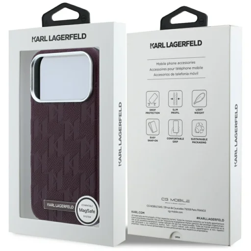  iPhone 18 Pro Max / 17 Pro Max bordó Karl Lagerfeld Grained Mono Resin Logo MagSafe tok - 8