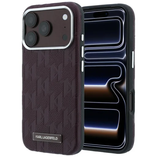  iPhone 18 Pro Max / 17 Pro Max bordó Karl Lagerfeld Grained Mono Resin Logo MagSafe tok - 1