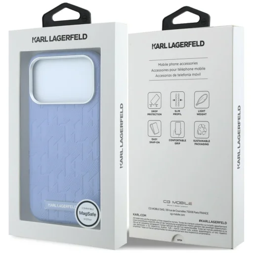  Apple iPhone 18 Pro Max / 17 Pro Max világoskék Karl Lagerfeld Grained Mono Resin Logo MagSafe tok - 8