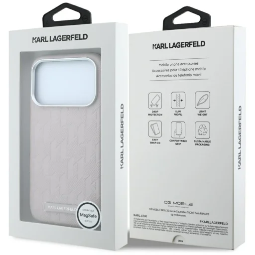  iPhone 18 Pro Max / 17 Pro Max rózsaszín Karl Lagerfeld Grained Mono Resin Logo MagSafe tok - 8