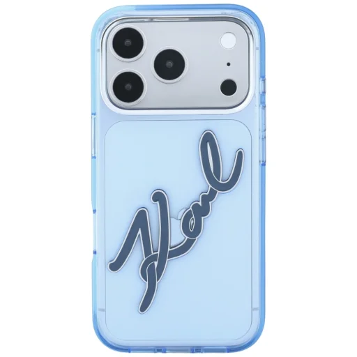  iPhone 18 Pro Max / 17 Pro Max kék Karl Lagerfeld IML Big Signature műgyanta tok fémkerettel - 5