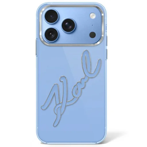  iPhone 18 Pro Max / 17 Pro Max kék Karl Lagerfeld IML Big Signature műgyanta tok fémkerettel - 1