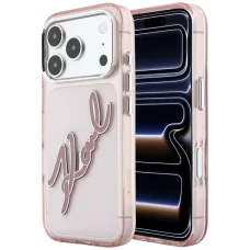 iPhone 18 Pro / 17 Pro ružový Karl Lagerfeld IML Big Signature živicový kryt s kovovým rámom