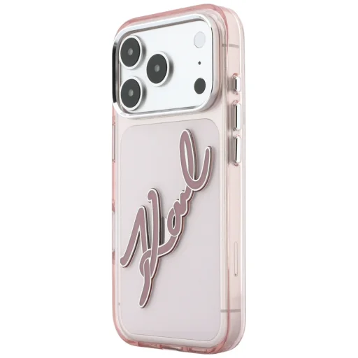 iPhone 18 Pro / 17 Pro ružový Karl Lagerfeld IML Big Signature živicový kryt s kovovým rámom - 2