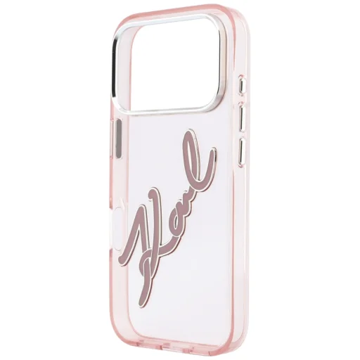 iPhone 18 Pro / 17 Pro ružový Karl Lagerfeld IML Big Signature živicový kryt s kovovým rámom - 3