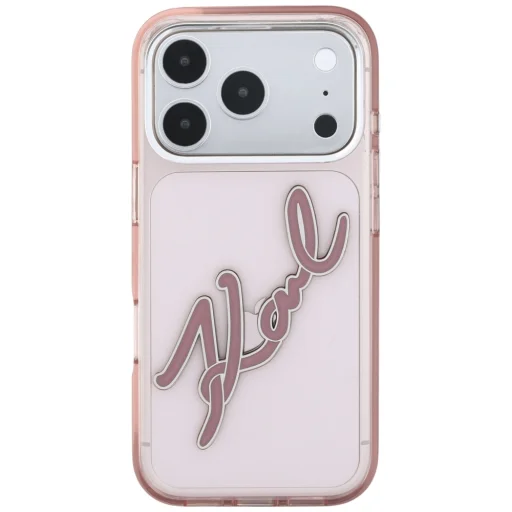 iPhone 18 Pro / 17 Pro ružový Karl Lagerfeld IML Big Signature živicový kryt s kovovým rámom - 5