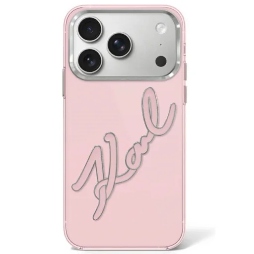 iPhone 18 Pro / 17 Pro ružový Karl Lagerfeld IML Big Signature živicový kryt s kovovým rámom - 1