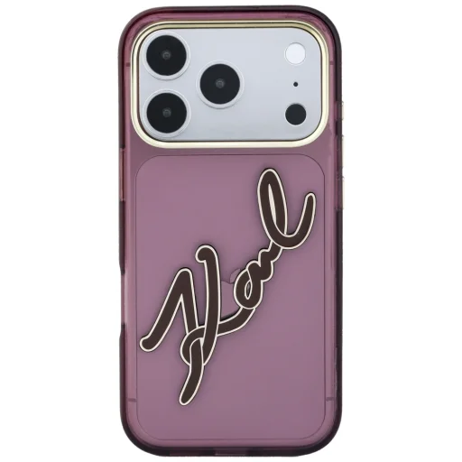 iPhone 18 Pro / 17 Pro bordový Karl Lagerfeld IML Big Signature živicový kryt s kovovým rámom - 3
