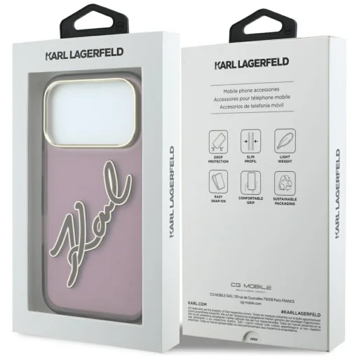iPhone 18 Pro / 17 Pro bordový Karl Lagerfeld IML Big Signature živicový kryt s kovovým rámom - 8