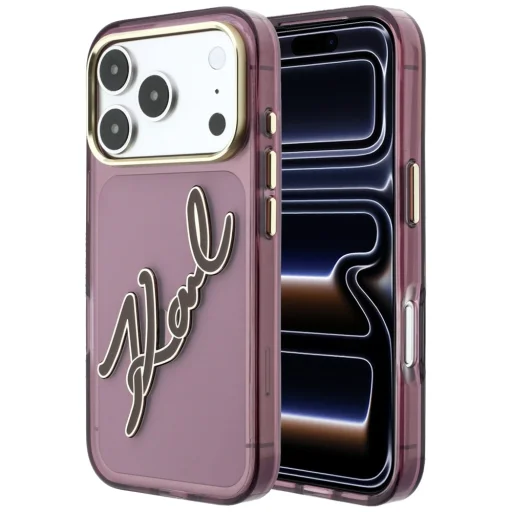 iPhone 18 Pro Max / 17 Pro Max bordový Karl Lagerfeld IML Big Signature živicový kryt s kovovým rámom - 1