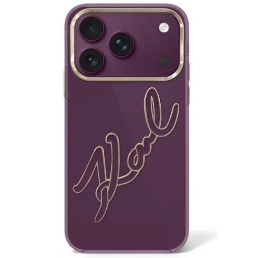  iPhone 18 Pro Max / 17 Pro Max bordó Karl Lagerfeld IML Big Signature műgyanta fémkeretes tok - 1