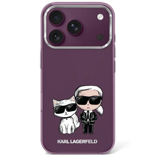 iPhone 18 Pro / 17 Pro burgundské Karl Lagerfeld IML Karl&Choupette Bodies Sketch Print MagSafe puzdro - 1