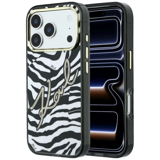  iPhone 18 Pro Max / 17 Pro Max arany Karl Lagerfeld IML Signature Zebra Glitter MagSafe tok - 1