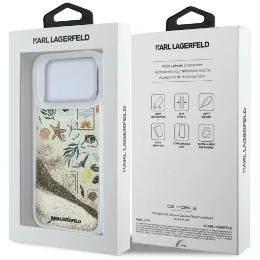  iPhone 18 Pro Max / iPhone 17 Pro Max bézs Karl Lagerfeld Liquid Glitter Beach & Sand keménytok - 8