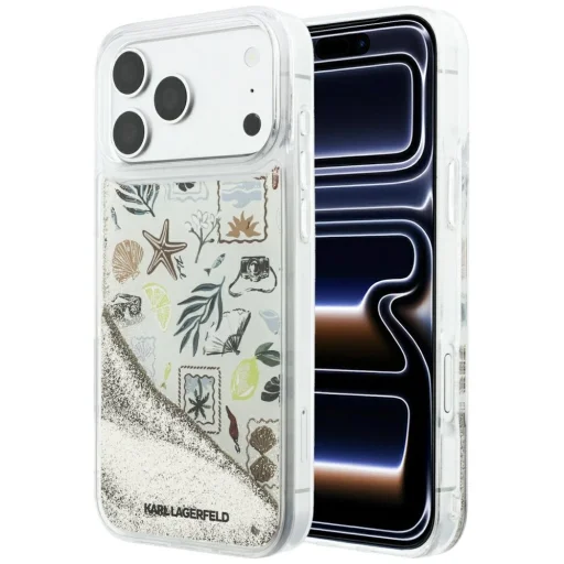  iPhone 18 Pro Max / iPhone 17 Pro Max bézs Karl Lagerfeld Liquid Glitter Beach & Sand keménytok - 1