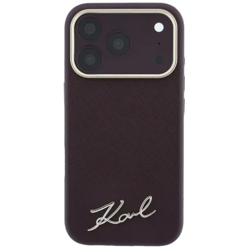  iPhone 18 Pro Max / 17 Pro Max bordó Karl Lagerfeld Saffiano Small Script Metal Logo MagSafe tok - 3