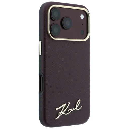  iPhone 18 Pro Max / 17 Pro Max bordó Karl Lagerfeld Saffiano Small Script Metal Logo MagSafe tok - 4