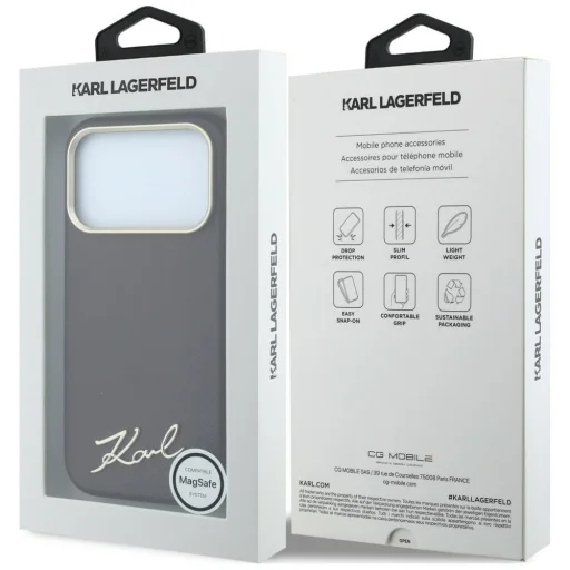  iPhone 18 Pro Max / 17 Pro Max bordó Karl Lagerfeld Saffiano Small Script Metal Logo MagSafe tok - 8