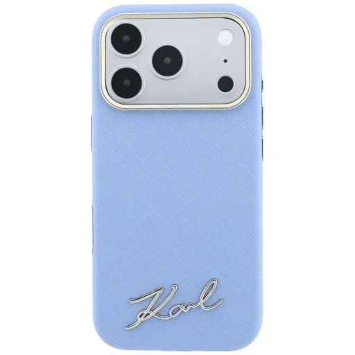  iPhone 18 Pro Max / 17 Pro Max világoskék Karl Lagerfeld Saffiano Small Script Metal Logo MagSafe tok - 3