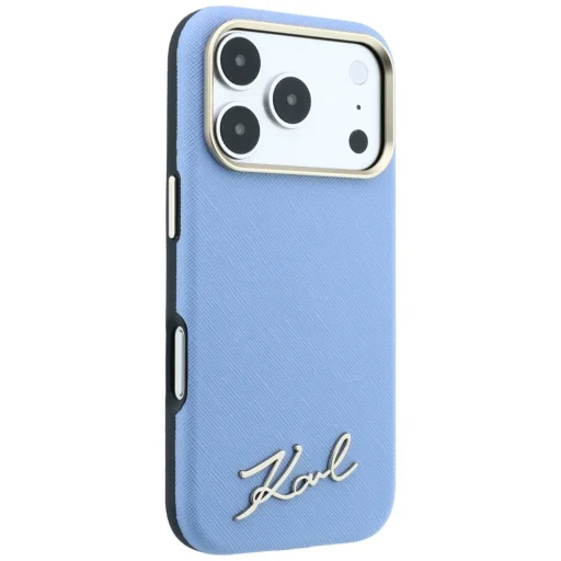  iPhone 18 Pro Max / 17 Pro Max világoskék Karl Lagerfeld Saffiano Small Script Metal Logo MagSafe tok - 4