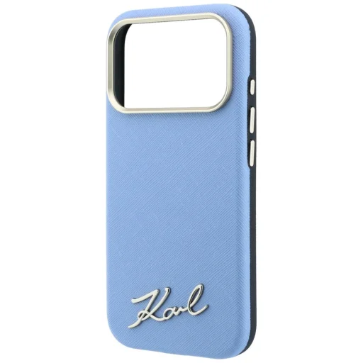  iPhone 18 Pro Max / 17 Pro Max világoskék Karl Lagerfeld Saffiano Small Script Metal Logo MagSafe tok - 6