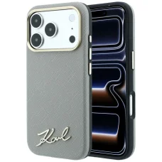 Karl Lagerfeld Saffiano Small Script Metal Logo MagSafe tok iPhone 18 Pro Max / 17 Pro Max készülékhez, bézs