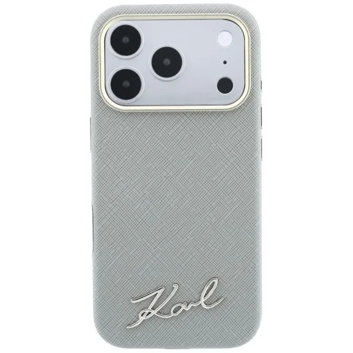  iPhone 18 Pro Max / 17 Pro Max bézs Karl Lagerfeld Saffiano Small Script Metal Logo MagSafe tok - 3