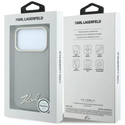  iPhone 18 Pro Max / 17 Pro Max bézs Karl Lagerfeld Saffiano Small Script Metal Logo MagSafe tok - 8