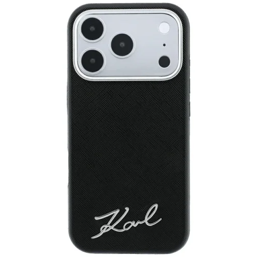  Apple iPhone 18 Pro Max / 17 Pro Max fekete Karl Lagerfeld Saffiano Small Script Metal MagSafe tok - 3