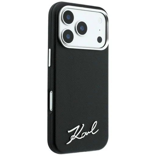  Apple iPhone 18 Pro Max / 17 Pro Max fekete Karl Lagerfeld Saffiano Small Script Metal MagSafe tok - 4