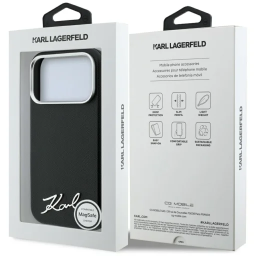  Apple iPhone 18 Pro Max / 17 Pro Max fekete Karl Lagerfeld Saffiano Small Script Metal MagSafe tok - 8