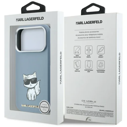 Apple iPhone 18 Pro / 17 Pro svetlomodré puzdro Karl Lagerfeld Smooth Choupette Sketch MagSafe - 8